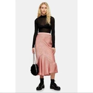 NWT TOPSHOP Satin Pink Flounce Maxi Whimsygoth Punk Skirt